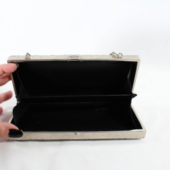 Vintage Late 90s/2000s Silver Glitter Sparkle Clutch Hard Shell Handbag - Picture 7 of 9